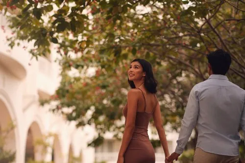 Couple walking outside