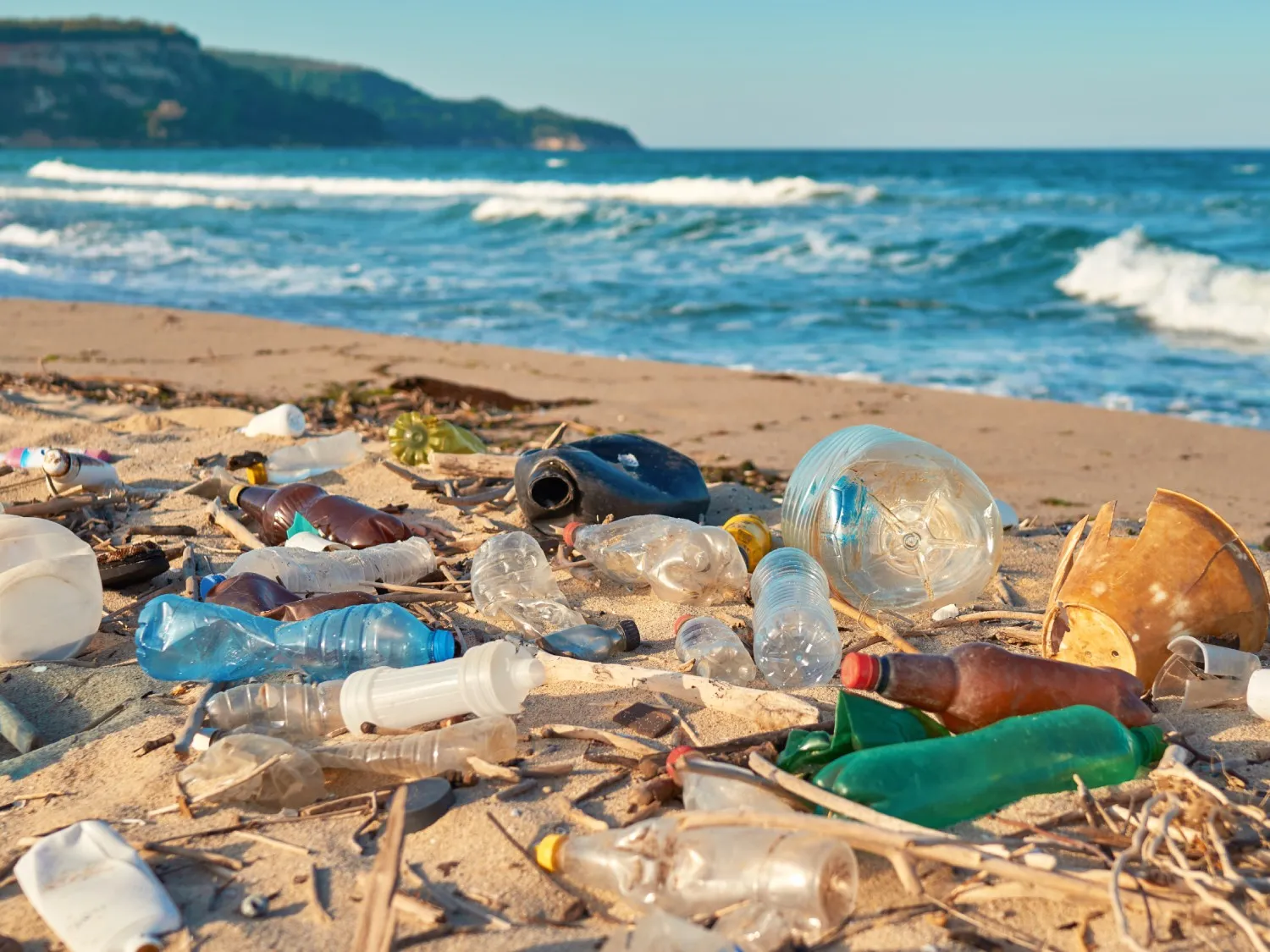 Plastic waste on a beach