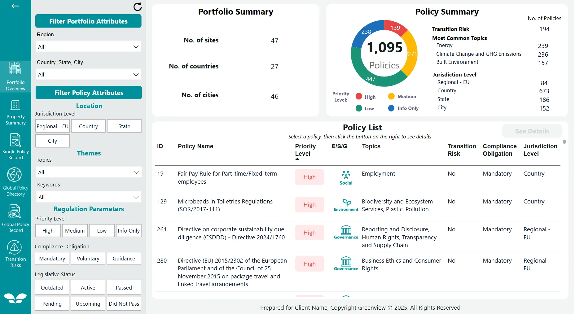 Policy Tracker - Portfolio View